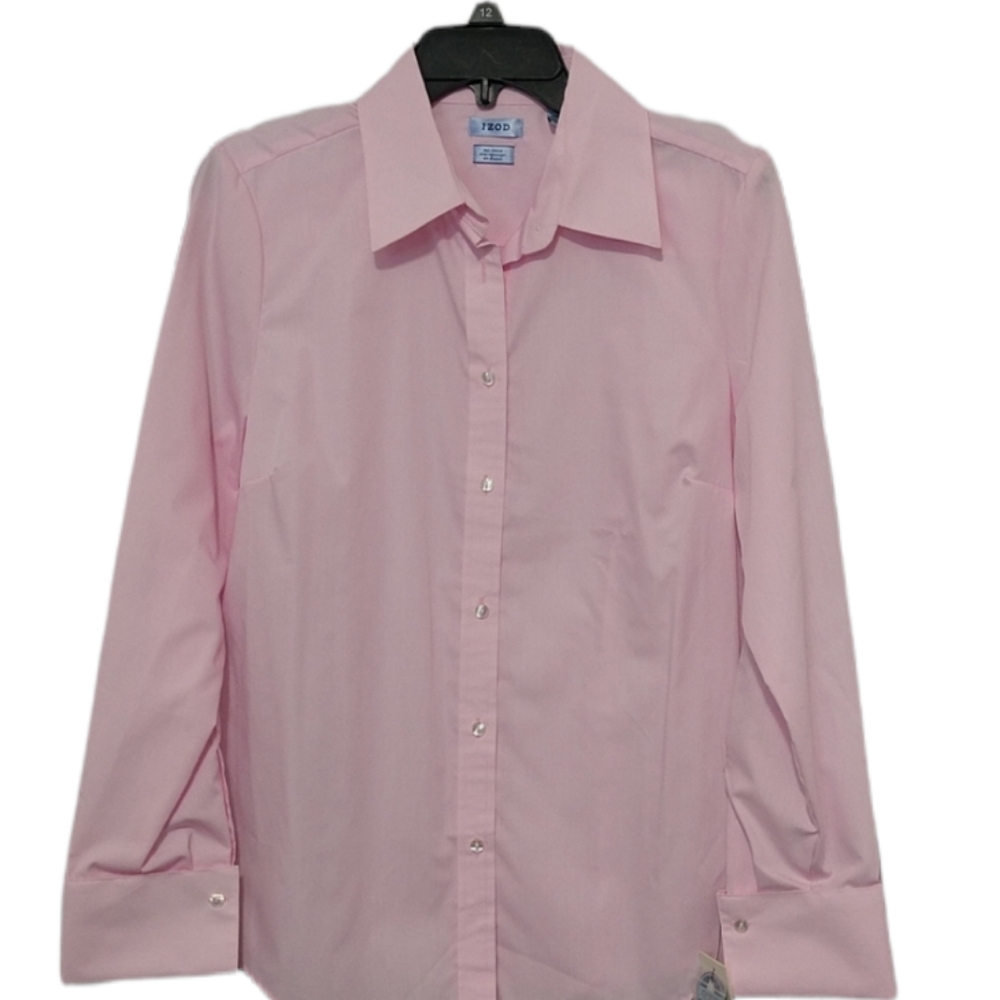 New Pink Izod Button Down No Iron Blouse sz M